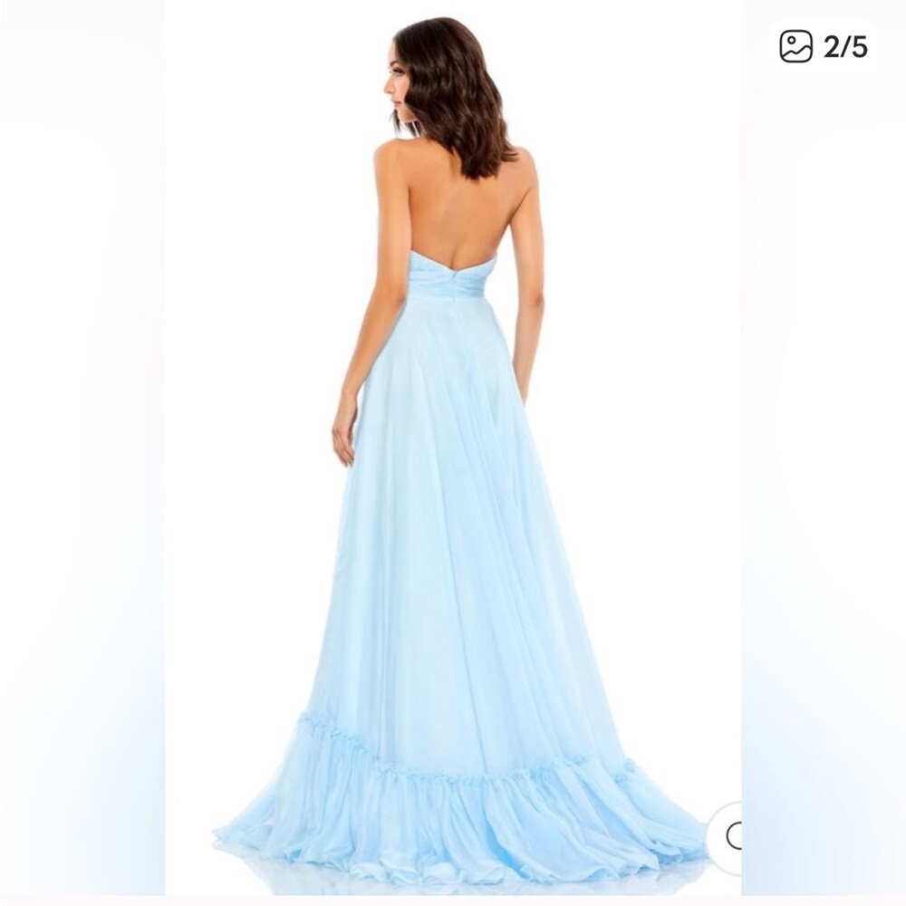 NWT Mac Duggal Sky Blue Chiffon Gown w thigh slit, low back - Picture 2 of 3